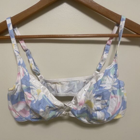 VTG EILEEN WEST Floral Cotton Unlined Underwire Front Closure Bra 38 C - Picture 1 of 8